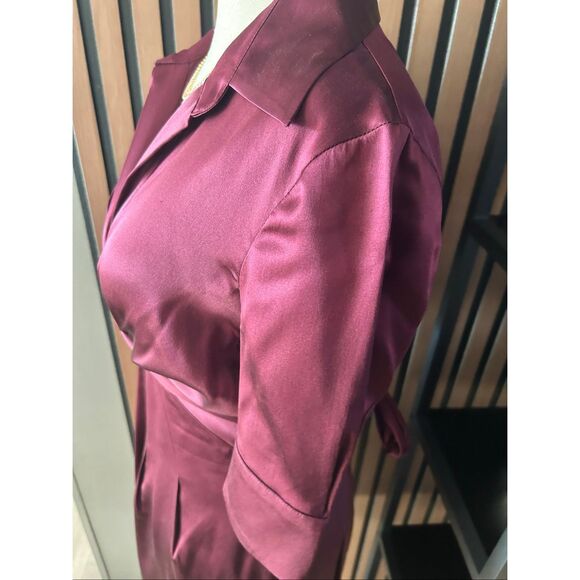 BCBGMaxAzria Silk Dress A-Line Burgundy Merlot Size 2 Wrap Tie Waist Bow Lined - Picture 3 of 6